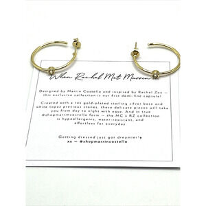 Marrin Costello Hoop Earrings 14K Gold Plated Mystique White Topaz Stone NWT